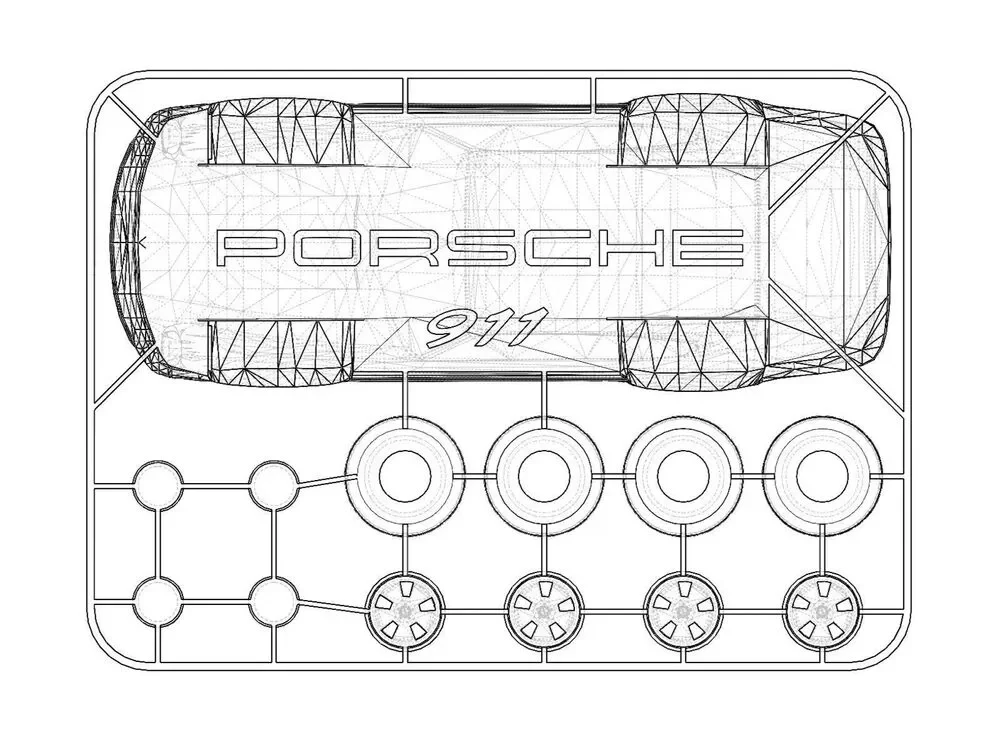 Porsche 911 Plastic Model Kit Unassembled Unpainted White Car Parts on Sprue